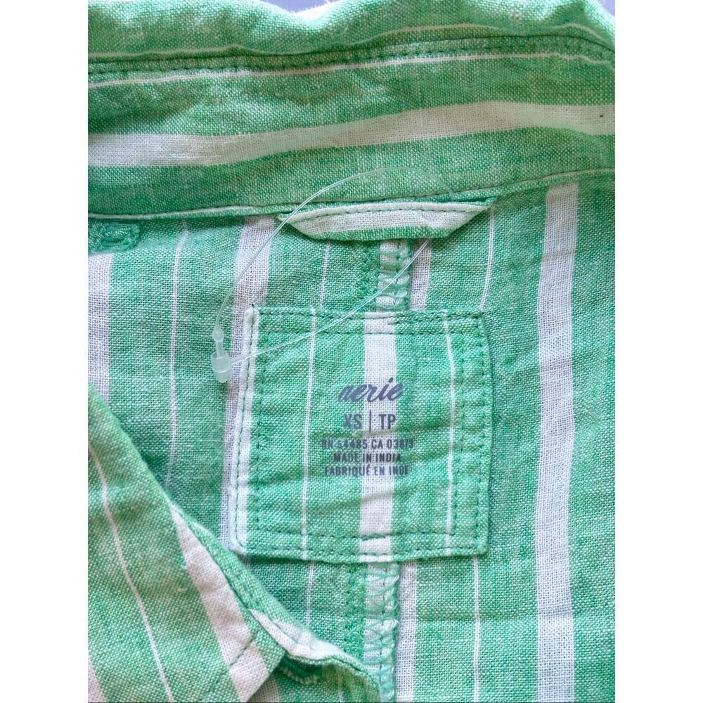 Aerie linen blend coverup shirt button down celebrity green stripes XS - Picture 7 of 13